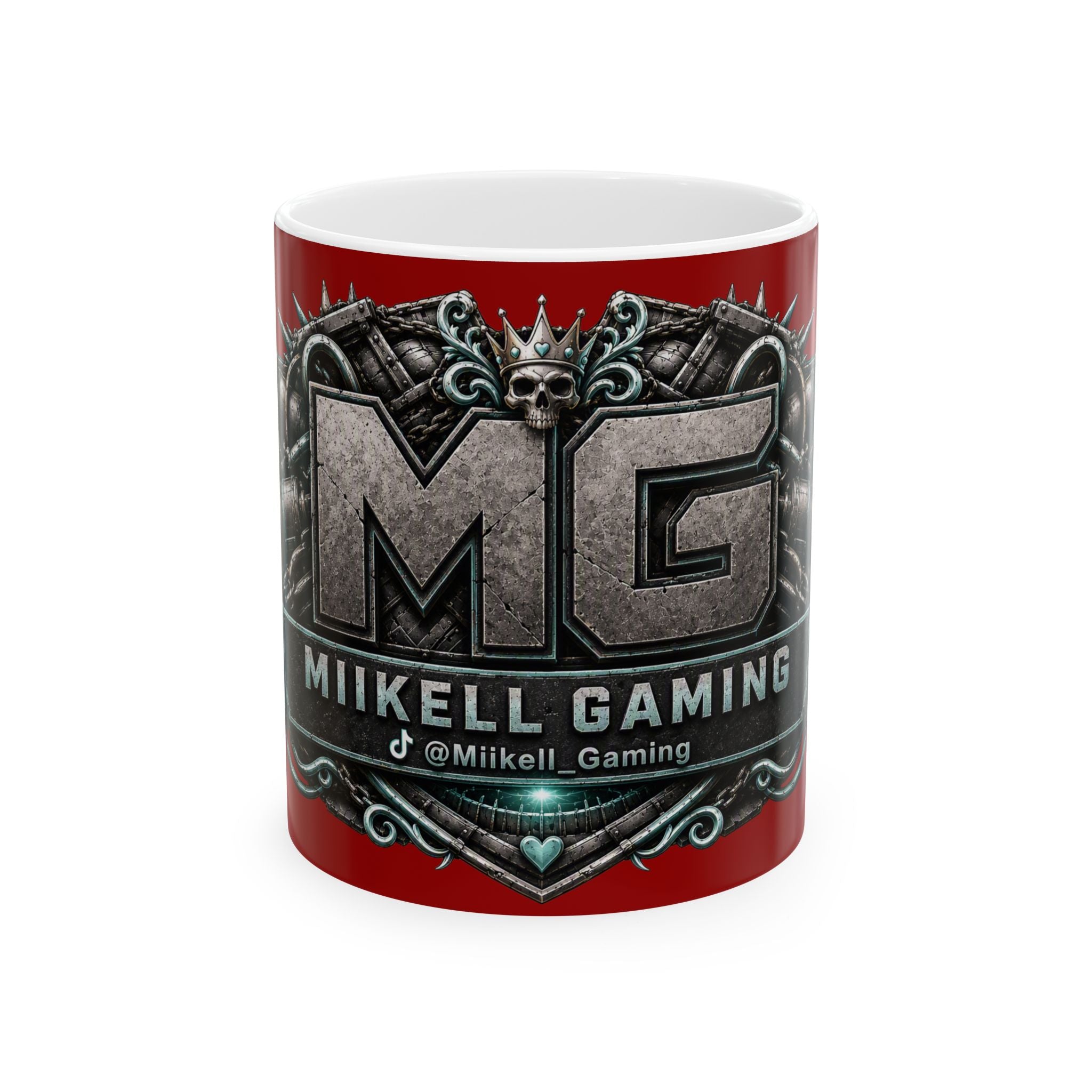 Seafoam/Red Gaming Logo Mug — “Miikell_Gaming” Branded Ceramic Coffee Cup (11oz/15oz)
