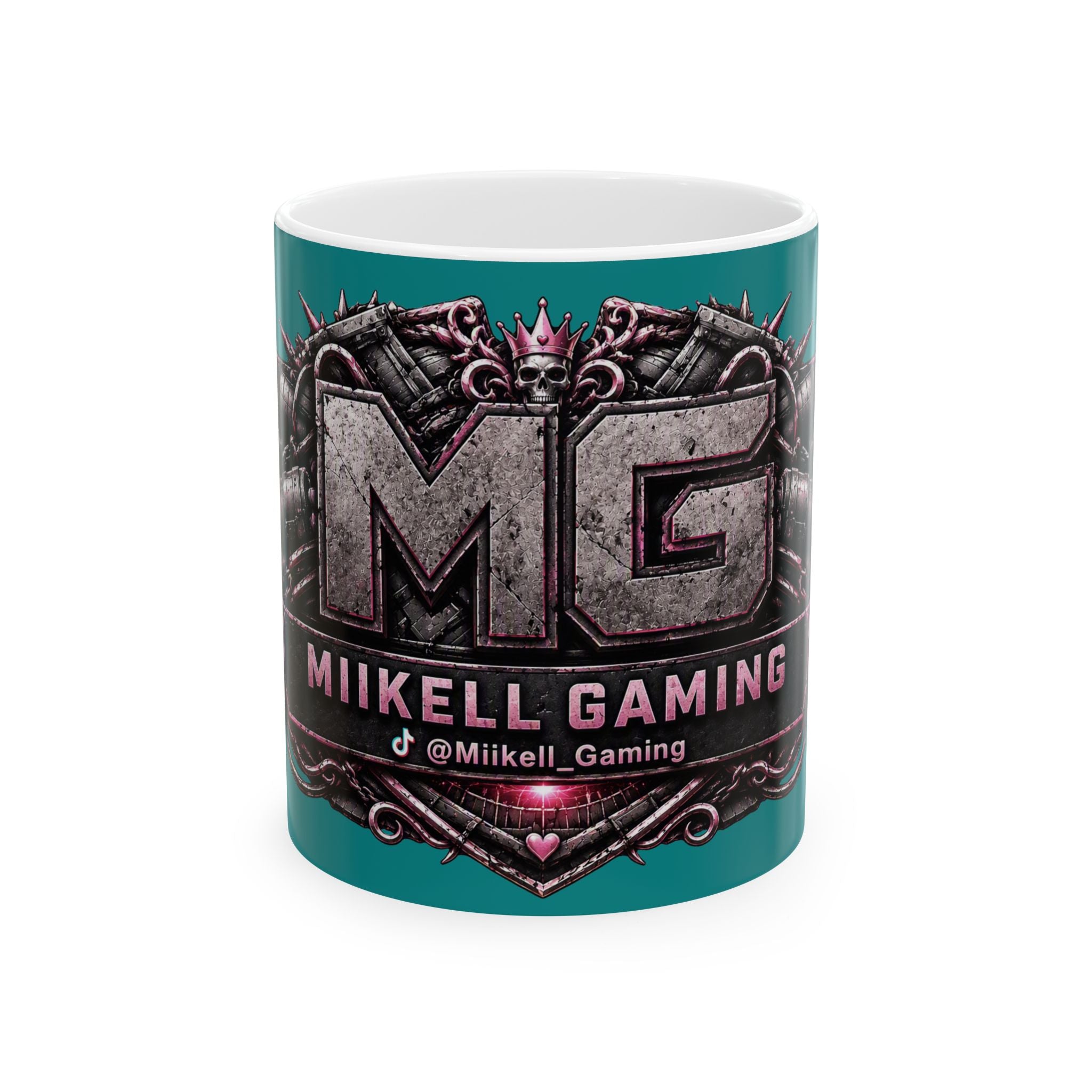 Pink/Aqua Gaming Logo Mug — “Miikell_Gaming” Branded Ceramic Coffee Cup (11oz/15oz)