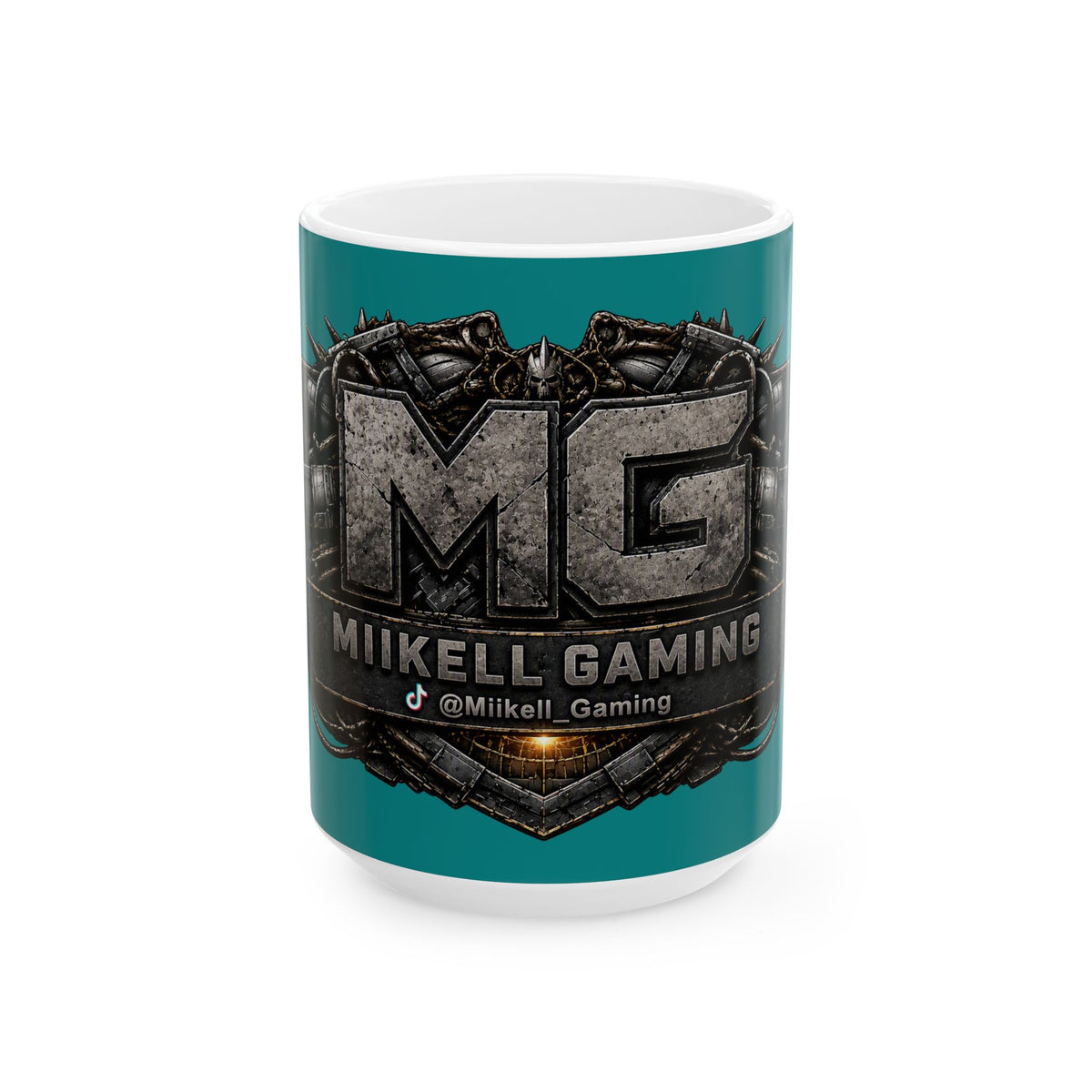 Stone/Aqua Gaming Logo Mug — “Miikell_Gaming” Branded Ceramic Coffee Cup (11oz/15oz)