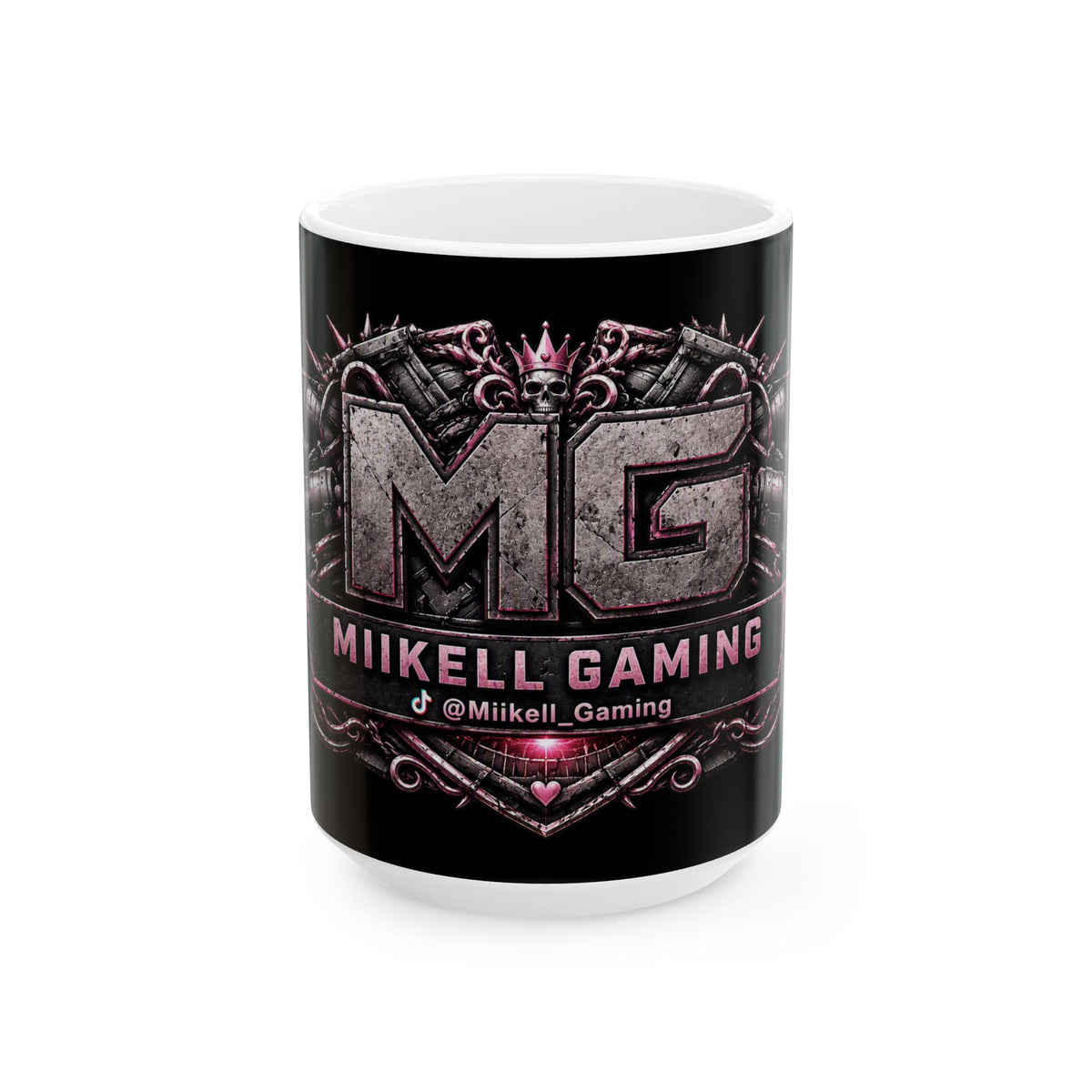 Pink/Black Gaming Logo Mug — “Miikell_Gaming” Branded Ceramic Coffee Cup (11oz/15oz)