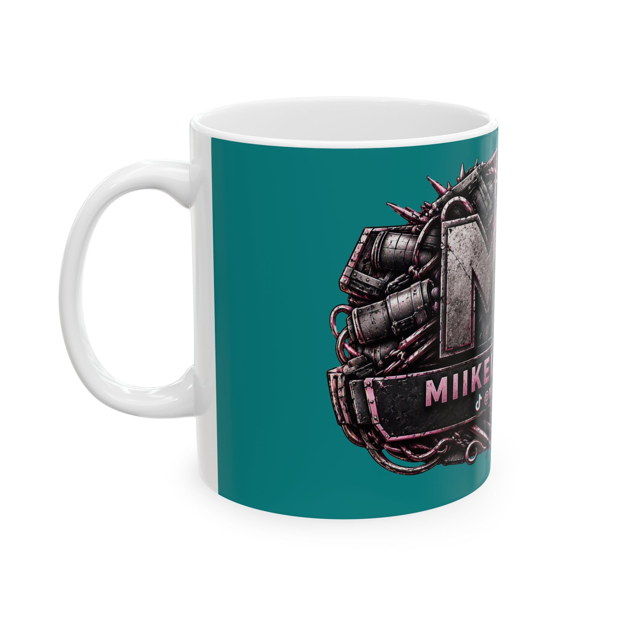 Pink/Aqua Gaming Logo Mug — “Miikell_Gaming” Branded Ceramic Coffee Cup (11oz/15oz)
