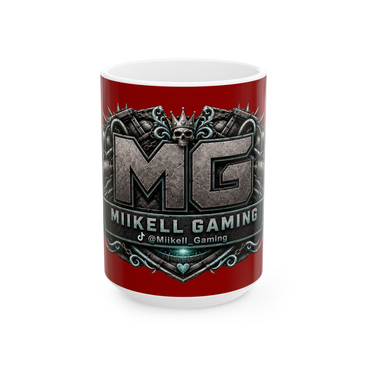 Seafoam/Red Gaming Logo Mug — “Miikell_Gaming” Branded Ceramic Coffee Cup (11oz/15oz)