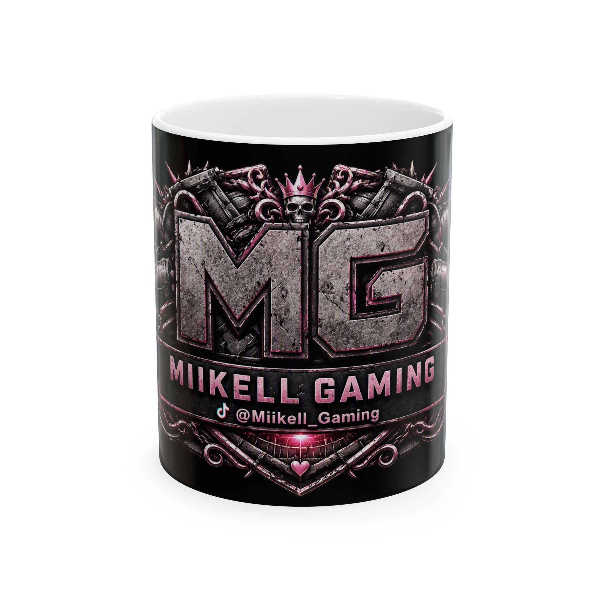 Pink/Black Gaming Logo Mug — “Miikell_Gaming” Branded Ceramic Coffee Cup (11oz/15oz)