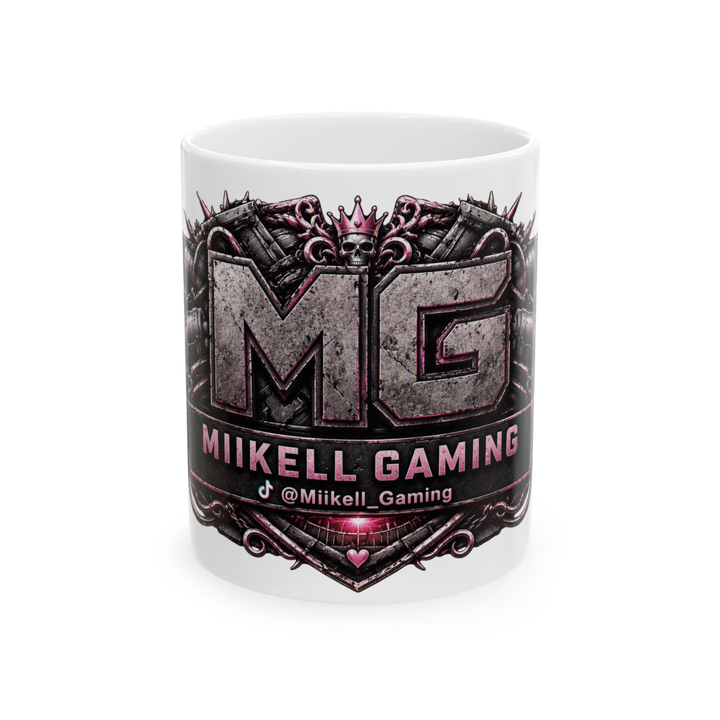 Pink/White Gaming Logo Mug — “Miikell_Gaming” Branded Ceramic Coffee Cup (11oz/15oz)
