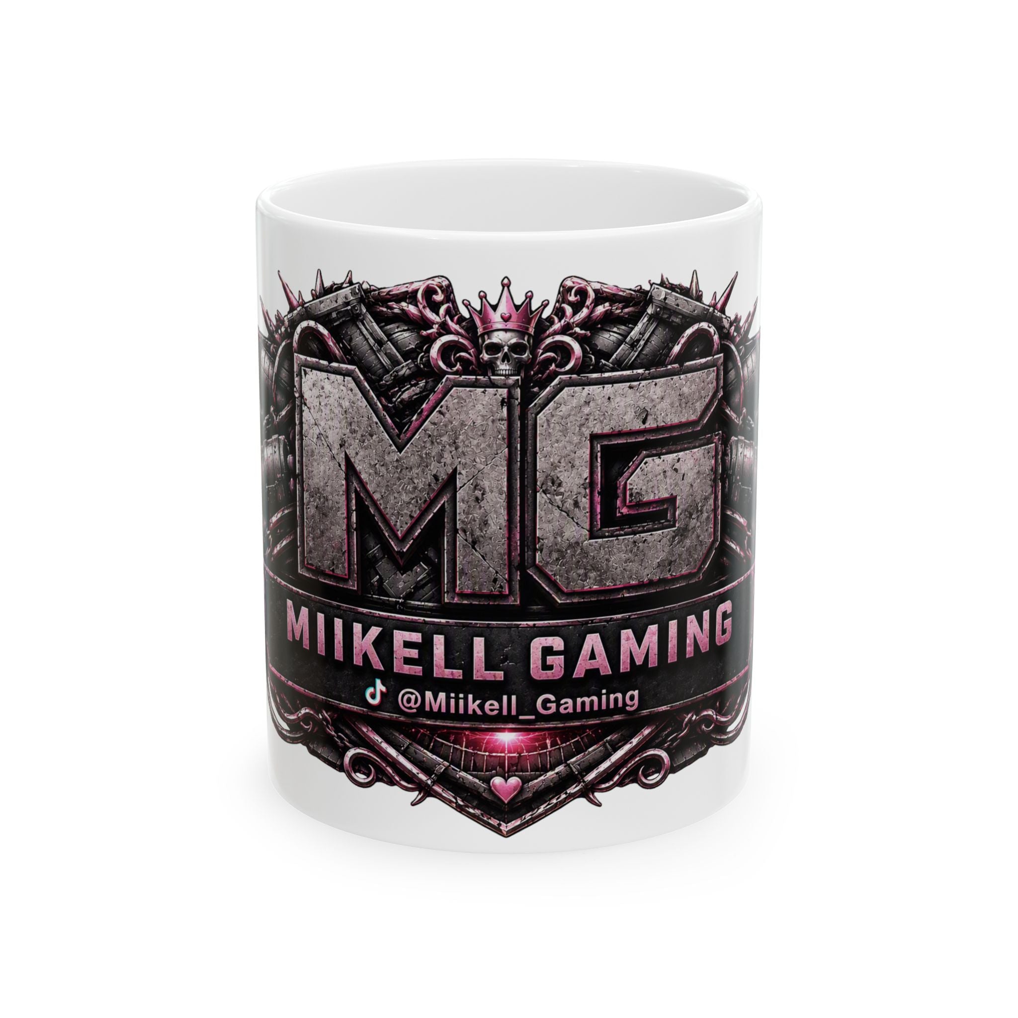 Pink/White Gaming Logo Mug — “Miikell_Gaming” Branded Ceramic Coffee Cup (11oz/15oz)