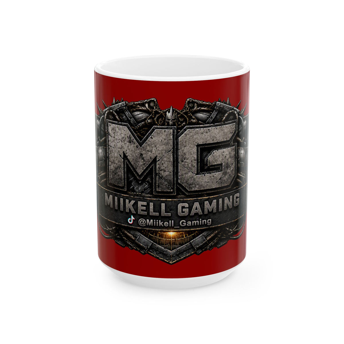 Stone/Red Gaming Logo Mug — “Miikell_Gaming” Branded Ceramic Coffee Cup (11oz/15oz)