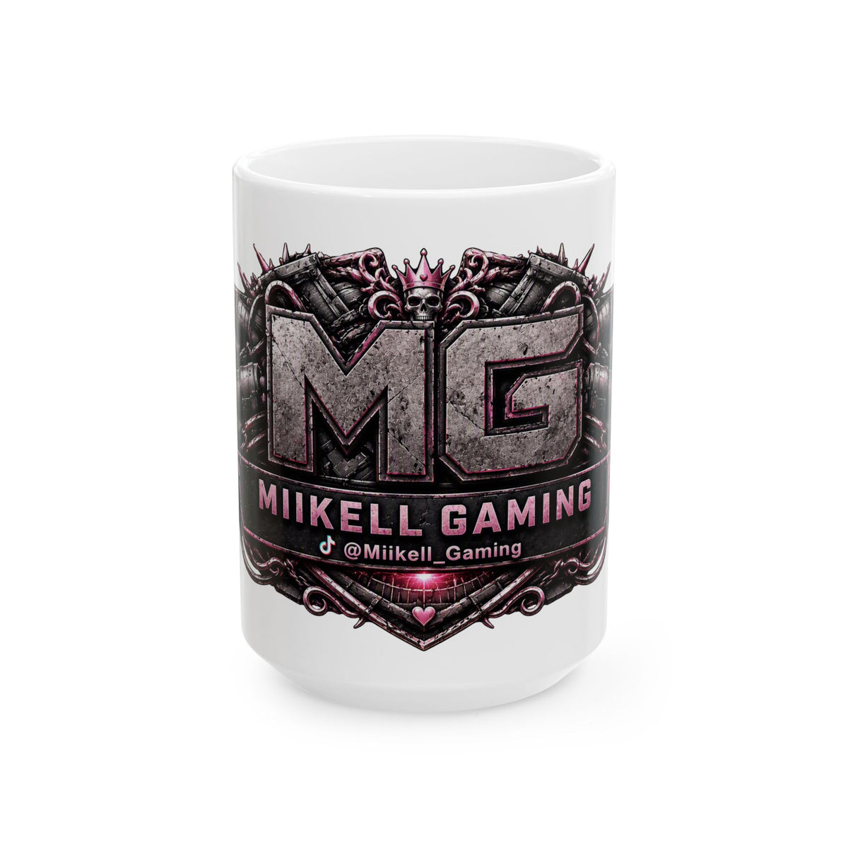 Pink/White Gaming Logo Mug — “Miikell_Gaming” Branded Ceramic Coffee Cup (11oz/15oz)