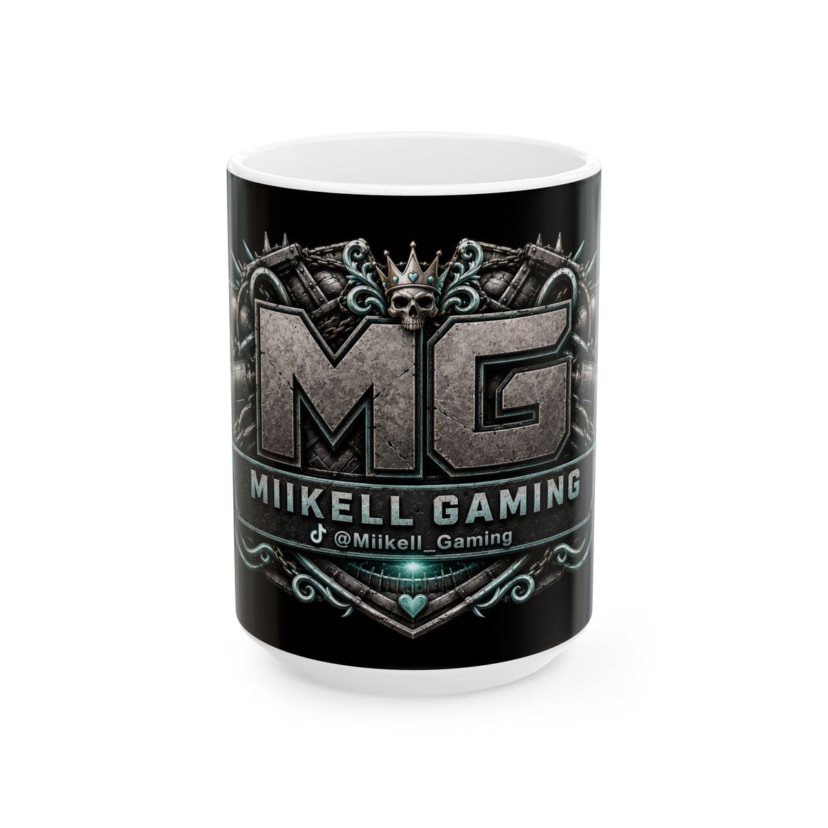 Seafoam/Black Gaming Logo Mug — “Miikell_Gaming” Branded Ceramic Coffee Cup (11oz/15oz)