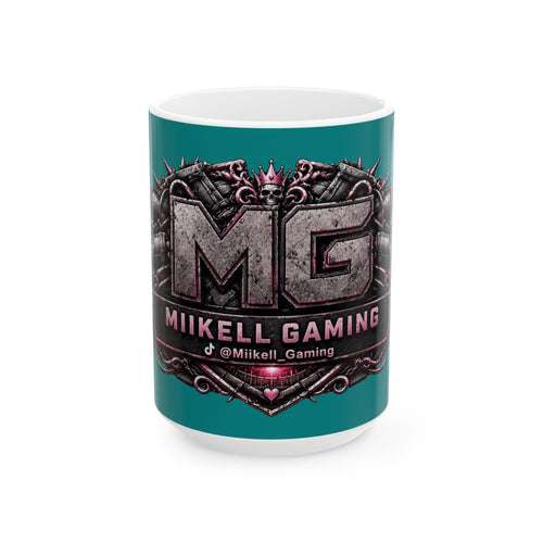 Pink/Aqua Gaming Logo Mug — “Miikell_Gaming” Branded Ceramic Coffee Cup (11oz/15oz)