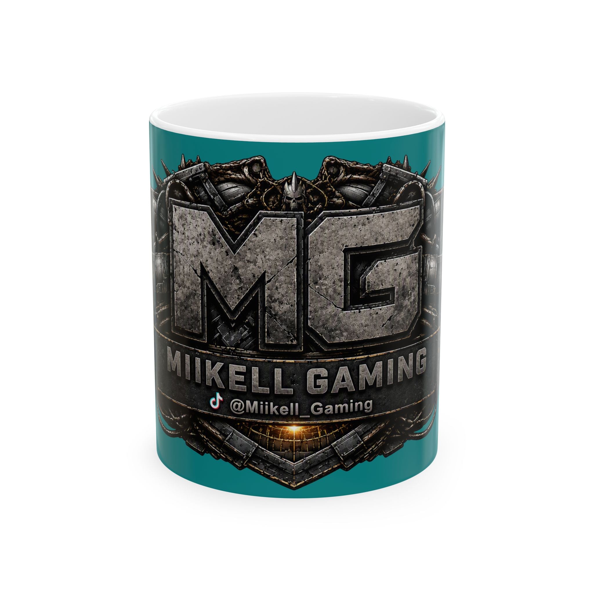 Stone/Aqua Gaming Logo Mug — “Miikell_Gaming” Branded Ceramic Coffee Cup (11oz/15oz)