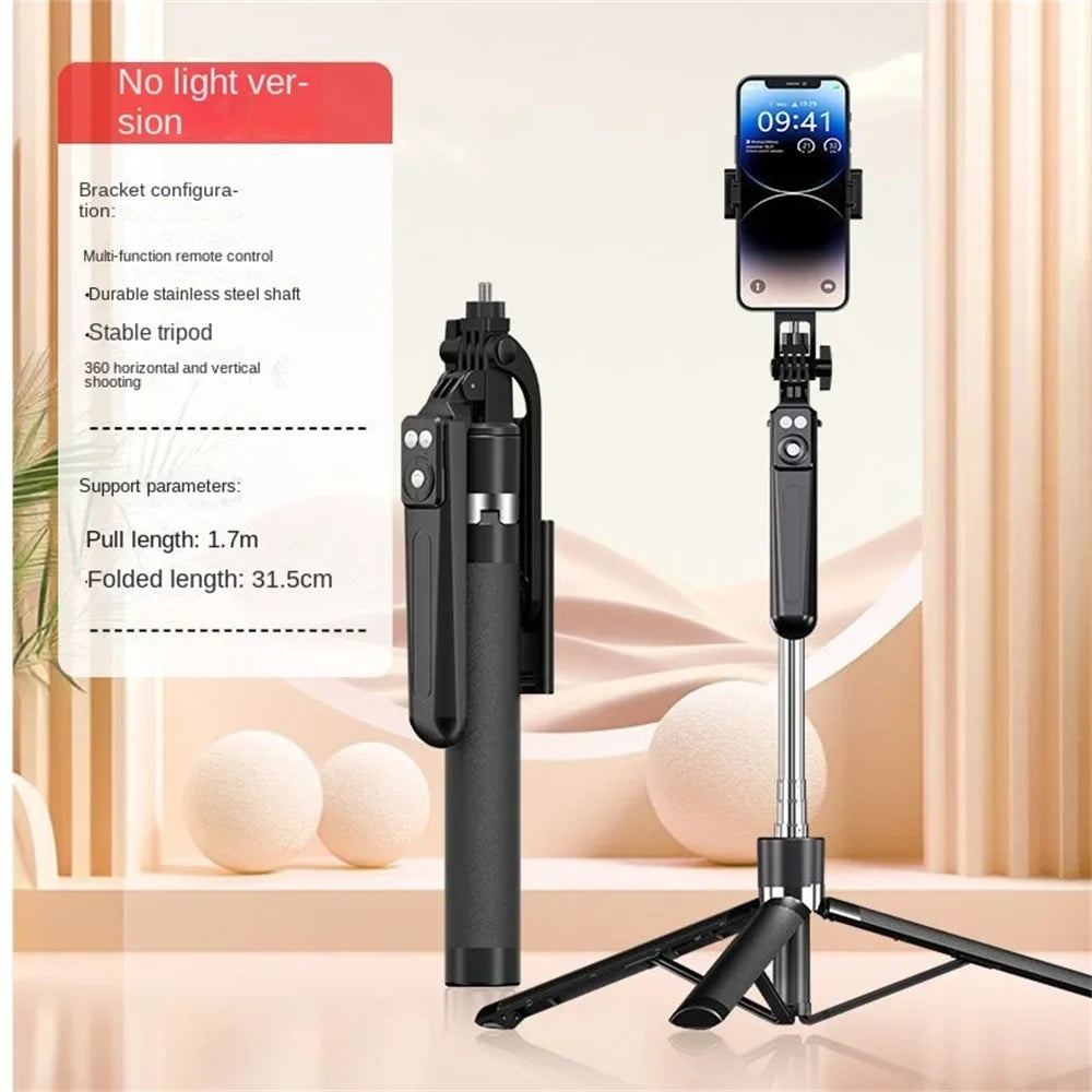 BSLIUFANG 1.7M 360° rotation Selfie Stick Tripod with fill light for smartphone Camera,Mobile Stand Monopod with Wireless Remote